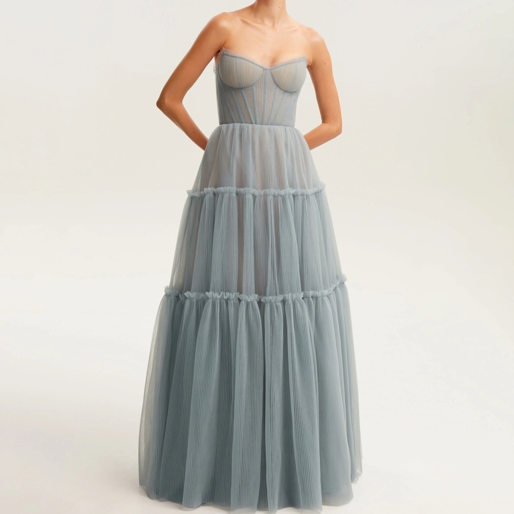 Elegant Strapless Blue Dress